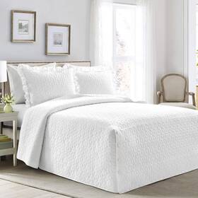 Lush Decor 848742092187 French Country Geo Ruffle Bedding 3piece Bedspread Set Queen White