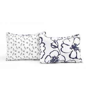 Lush Decor 848742097458 Scandinavian Floral 3 Piece Quilt Set King Navy And White