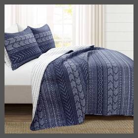 85334008 Lush Decor D Cor 3pc Full/queen Hygge Geo Reversible Cotton Quilt And Sham Set