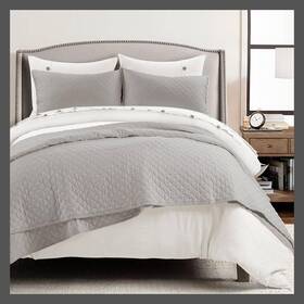 85334015 Lush Decor Quilt Set Cotton Blend Diamond Quilting Style Gray King/cal