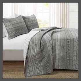 85334019 Lush Decor D Cor 3pc Full/queen Hygge Geo Reversible Cotton Quilt And Sham Set
