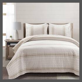 85334022 Lush Decor 3pc Full/queen Farmhouse Stripe Reversible Quilt And Sham Set Neutral -