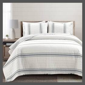 85334025 Lush Decor 3pc Full/queen Farmhouse Stripe Reversible Quilt And Sham Set Dark Gray