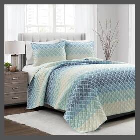 85334033 Lush Decor 3pc King Medallion Ombre Quilt And Sham Set Blue/navy - D Cor