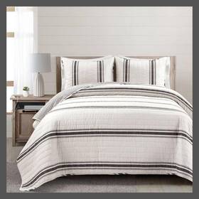 86253793 Lush Decor 2pc Twin/twin Extra Long Farmhouse Striped Reversible Quilt Bedding Set Black