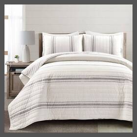 86253799 Lush Decor Quilt Set Farmhouse Reversible Channel Quilting Gray Twin/twinxl