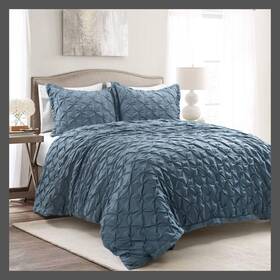 86253813 Lush Decor 3pc Full/queen Ravello Pintuck Soft Oversized Duvet Cover Set Stormy Blue