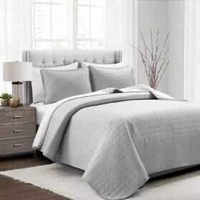87533285 Lush Decor Quilt Set Farmhouse Textured Breathable Lightweight Gray Full/queen
