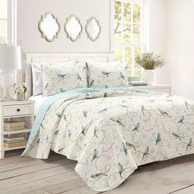 87533286 Lush Decor D Cor 3pc Full/queen Botanical Bird And Flower Oversized Reversible