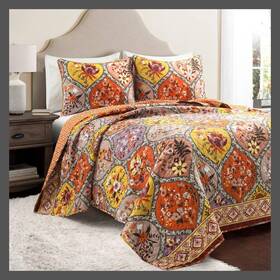 88096129 Lush Decor D Cor 3pc Full/queen Bohemian Flower Reversible Oversized Cotton Quilt
