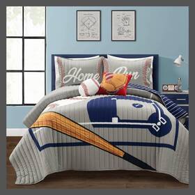 88995723 Lush Decor 5pc Baseball Game Reversible Oversized Set Quilt Gray/navy -