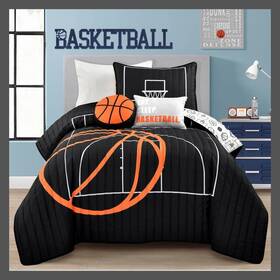 90751420 Lush Decor 4pc Twin Kidsft Basketball Game Quilt Set Black - D Cor Sports Bedding For