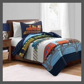 91024943 Lush Decor Twin 2pc Set Kidsft Steam Trains Quilts Navy - D Cor