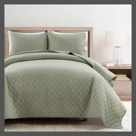 91262518 Lush Decor 3pc Full/queen Ava Diamond Oversized Cotton Quilt Set Sage Green -