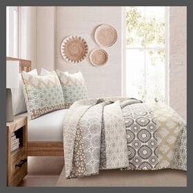 91844877 Lush Decor D Cor 3pc King Bohemian Striped Quilt Set Neutral Cotton