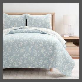 91844882 Lush Decor Jacquard Quilt Set Floral Reversible Lightweight Blue Full/queen