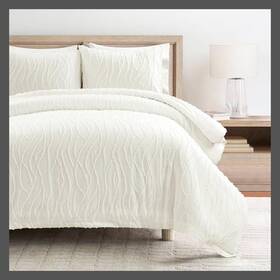 91844897 Lush Decor D Cor 3pc King Jacquard Wave Duvet Cover Set Soft White Nautical