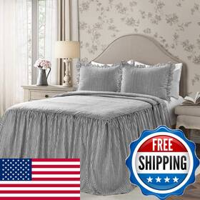 B07w7fpn8t Lush Decor Ticking Stripe Bedspread Black Vintage Chic Farmhouse Style