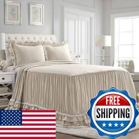 B07z8s4dhv Lush Decor Ella Ruffle Lace Bedspread 3 Piece Set Queen Neutral - Cute Bed