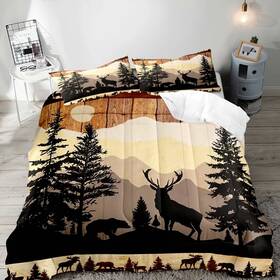 Do-ai005-king Luvivihome 3pcs Black Bear Deer Comforter Set King Size Brown P Inch