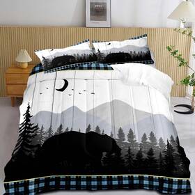 Do-ax018-queen Luvivihome 3pcs Bear Comforter Set Queen Size Rustic Cabin Bedding Quilt Bl