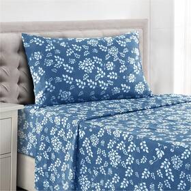 Lux Decor Collection 715537645029 D Cor Floral Twin Sheet Set - 3 Piece Ultra-soft Microfiber Navy Blue