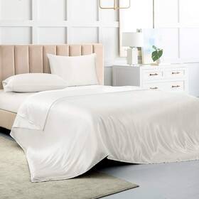 Luxbedding 783907751236 Satin Bed Sheets Queen Sheet Set White Silk 4 - Pieces Soft Bedding
