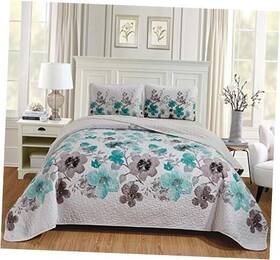 Luxury Home 665752456675 Collection 3 Piece Quilted Reversible Full/queen Lily Turqoise