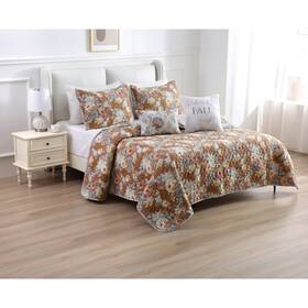 Luxury Home Textile 843257071979 Dunes 5 Piece Floral Oversized Microfiber Wrinkle-free Quilt Set Full-queen