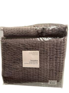 219940 M Lange Home Tamara Cotton Velvet Quilt Set - Dark Grey Queen 3 Piece