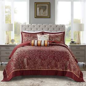 Madison Park 022164185225 Aubrey Reversible Quilted Bedspread Set Burgundy 5 Piece