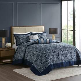 Madison Park 022164185249 Aubrey Reversible Quilted Bedspread Set Solid Reverse Summer Breathable Lig