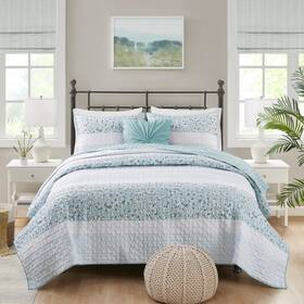 Madison Park 022164310085 Queen Quilt Set Seersucker Floral Coverlet All Season Lightweight Microfibe