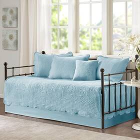 Madison Park 022164362305 Tuscany Daybed Cover Set-trendy Damask Quilting With Scalloped Edges All Seas