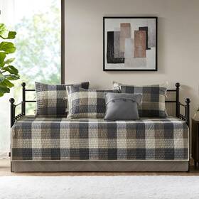 Madison Park 022164362312 Ridge Daybed Cover Set - Cabin Lodge Plaid Herringbone Print Reversible Desig