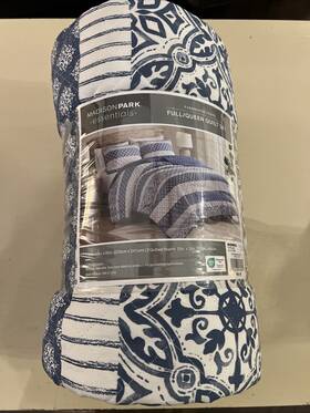 Madison Park 022164618570 Essentials Farmhouse Stripe Full/queen Quilt Set Blue White New