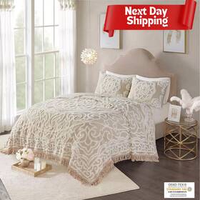 Madison Park 086569030535 Laetitia Tufted Cotton Chenille Medallion Fringe Coverlet Set King