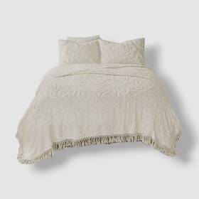 Madison Park 086569030542 Ivory Laetitia Medallion Fringe 3-pc. Coverlet Set King/cal King