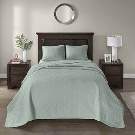 Madison Park 086569248701 Quebec Reversible Quilt Set Damask Design Double Sided Stitching All Season
