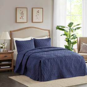 Madison Park 086569256010 Quebec 3 Pieces King/calking Bedspread Set Color Blue New