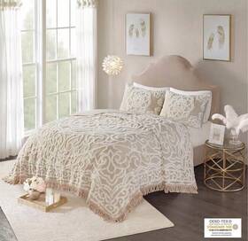 Madison Park 086569336972 Laetitia Tufted Cotton Chenille Medallion Fringe Coverlet Set 3pcs