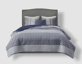 Madison Park 086569506665 Blue Bennett Reversible Jacquard 4-pc Coverlet Set King/cal King