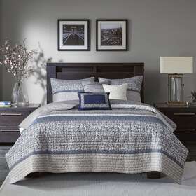 Madison Park 086569517319 Quilt Set Luxurious Jacquard Stripes Design - All Season Coverl