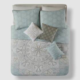 Madison Park 086569953315 Blue Aqua Lucinda Reversible 6-piece Coverlet Set Full/queen