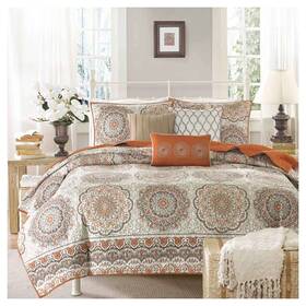 50493759 Madison Park Menara 6 Piece Quilted Coverlet Set- Orange King/cal King