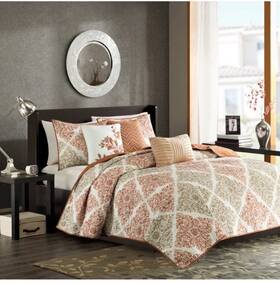 50493832 Madison Park 6pc King Arbor Reversible Quilted Coverlet Set Spice New