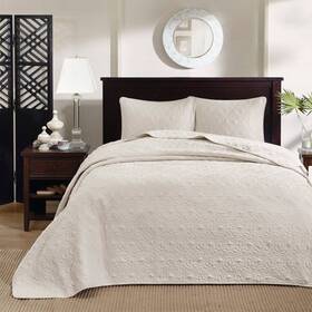 51500658 Madison Park Cotton Bedspread Set Antimicrobial Diamond Quilting Ivory Twin