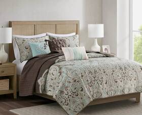 51510769 Madison Park 6-piece Geneva Coverlet Quilt Set King King-cali Paisley Blue Brown