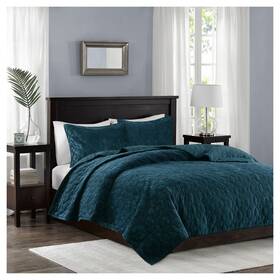 52861179 Madison Park Teal Mercer Velvet Coverlet Set Full/queen 3pc