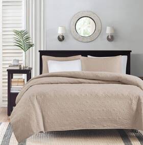 Madison Park 675716320621 Quebec Quilt Set - Luxurious Damask Stitching Design Cotton Fil